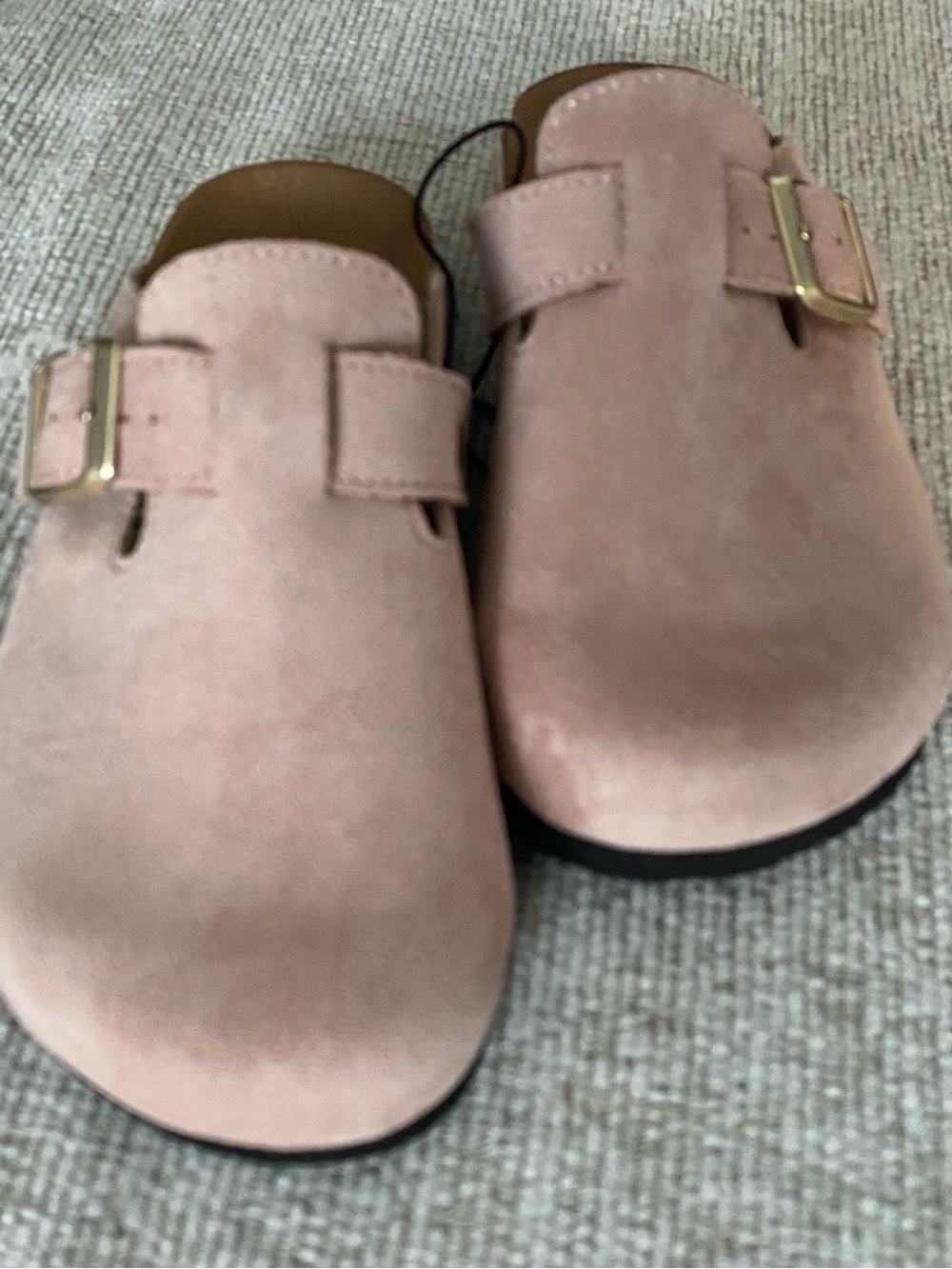 Kids Suede Slip-On Moccasins with Buckle — Pink
